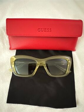GUESS Women's Yellow Rectangular Sunglasses with Red Case